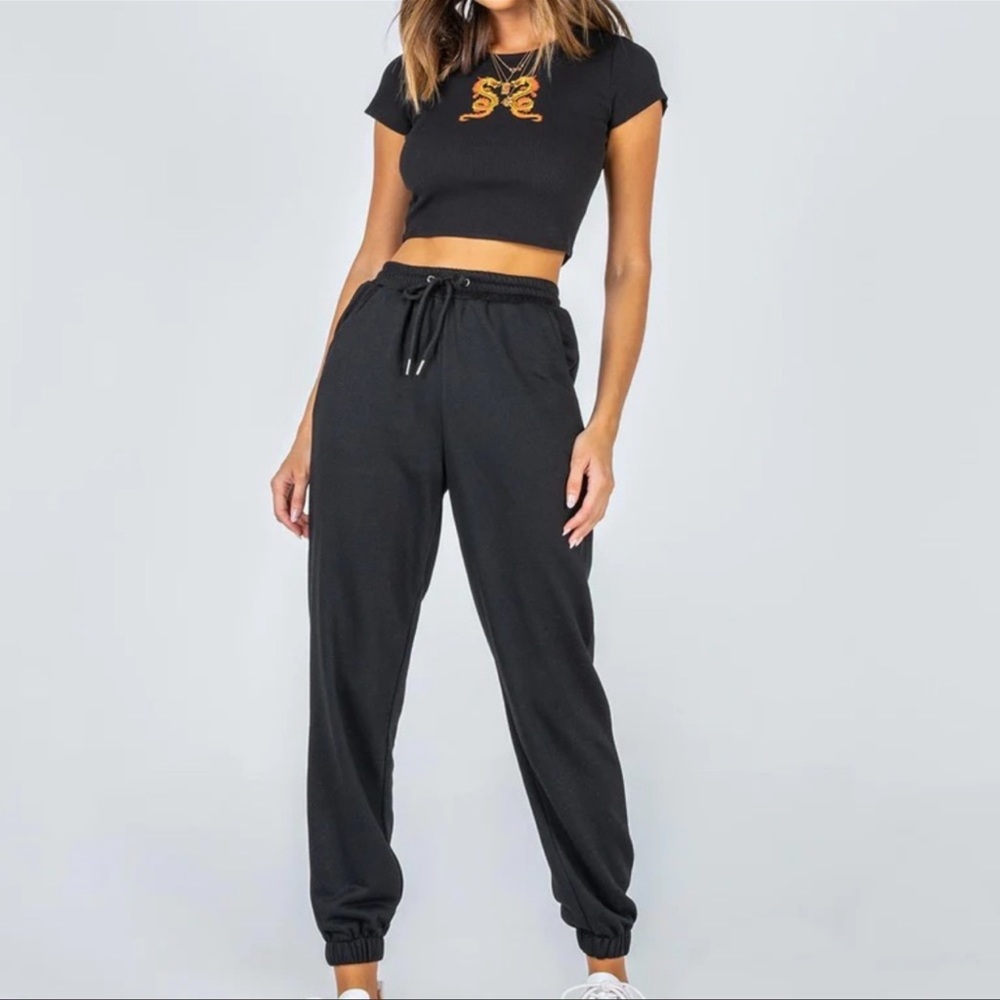 Size 2 Princess Polly Black Drawstring Elastic Waist Ultra High Rise Joggers